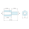 Disegno quotato 15 mm / 12 mm, Distanziatore esagonale filettato maschio/femmina ottone nichelato al piombo M6 - chiave da 10 mm