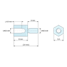 Disegno quotato 8 mm / 6 mm, Distanziatore esagonale filettato maschio/femmina ottone nichelato al piombo UNC4-40 - chiave da 5,5 mm