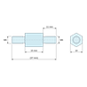 Disegno quotato 15 mm / 11 mm, Distanziatore esagonale filettato maschio/maschio ottone nichelato al piombo M6 - chiave da 10 mm