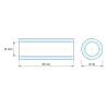 Disegno quotato 65 mm, Distanziatore liscio plastica poliammide PA6.6 naturale Ø16,5x25mm per vite M16