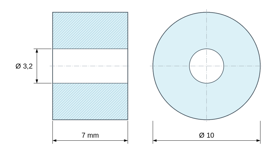 Disegno quotato Distanziatore liscio in poliammide PA6 rinforzata con fibra di vetro Ø3,2x10mm per vite M3
