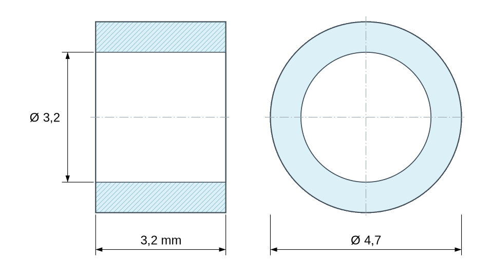 Disegno quotato distanziale plastica poliammide PA6 bianco Ø3,2x4,7 mm