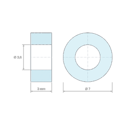 Disegno quotato 3 mm, Distanziatore liscio plastica policarbonato grigio Ø3,6x7mm per vite M3,5