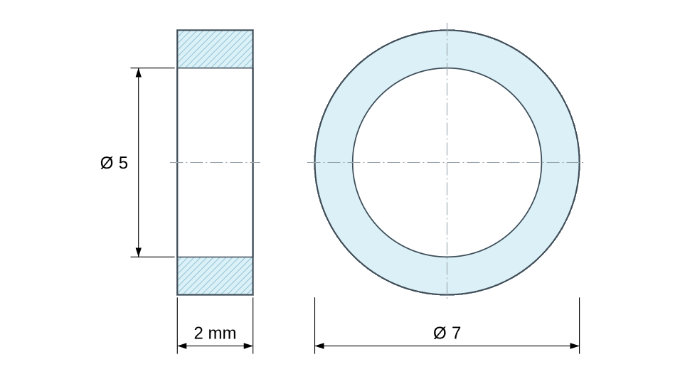 Disegno quotato distanziale plastica poliammide rinforzata Ø5x7 mm Disegno quotato distanziale plastica poliammide rinforzata Ø5x7 mm