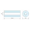 Disegno quotato 13 mm, Distanziatore tondo filettato femmina/femmina in poliammide PA6.6 rinforzata con fibra di vetro marrone M2 - Ø5 mm