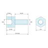 Disegno quotato 5 mm / 8 mm, Distanziatore esagonale filettato maschio/femmina in PBT bianco M3 - chiave da 5,5 mm