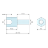 Disegno quotato 7 mm / 8 mm, Distanziatore esagonale filettato maschio/femmina in PBT bianco M3 - chiave da 5,5 mm