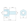 Disegno quotato 5 mm / 6 mm, Distanziatore esagonale filettato maschio/femmina in poliammide PA6.6 nero UL94-HB M3 - chiave da 5,5 mm