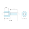 Disegno quotato 7 mm / 8 mm, Distanziatore esagonale filettato maschio/femmina in poliammide PA6.6 UL94-HB M3 - chiave da 6 mm