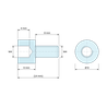 Disegno quotato 6 mm / 8 mm, Distanziatore tondo filettato maschio/femmina in poliammide PA6.6 M4 - Ø8 mm