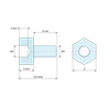 Disegno quotato 5 mm / 8 mm, Distanziatore esagonale filettato maschio/femmina in poliammide PA6.6 UL94-HB M4 - chiave da 8 mm