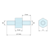 Disegno quotato 5 mm / 6 mm, Distanziatore esagonale filettato maschio/maschio in poliammide PA6.6 M3 - chiave da 6 mm