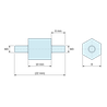 Disegno quotato 10 mm / 6 mm, Distanziatore esagonale filettato maschio/maschio in poliammide PA6.6 M3 - chiave da 8 mm