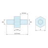 Disegno quotato 5 mm / 6,4 mm, Distanziatore esagonale filettato maschio/maschio in poliammide PA6.6 UL94-V2 M4 - chiave da 8 mm