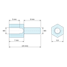 Disegno quotato 7 mm / 8 mm, Distanziatore esagonale filettato maschio/femmina ottone nichelato al piombo M3 - chiave da 5,5 mm
