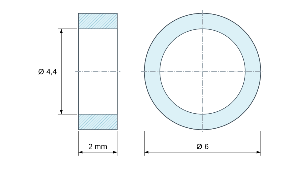 Disegno quotato: Distanziatore liscio in acciaio inossidabile Ø4,4x6mm per vite M4