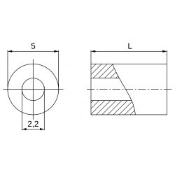 Entretoise lisse plastique polyamide renforcé Ø2,2x5mm pour vis M1,6