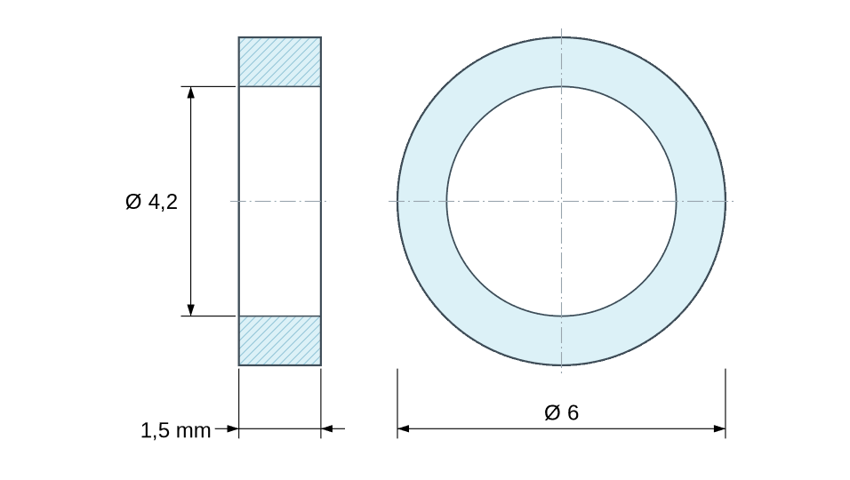 Disegno quotato: Distanziatore liscio in alluminio Ø4,2x6mm per vite M4