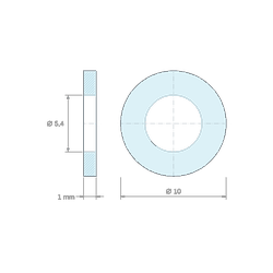 Disegno quotato 1 mm, Distanziatore liscio in ottone nichelato Ø5,4x10mm per vite M5