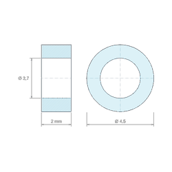 Disegno quotato 2 mm, Distanziatore liscio in acciaio zincato Ø2,7x4,5mm per vite M2,5