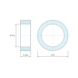 Disegno quotato 2 mm, Distanziatore liscio in acciaio zincato Ø4,5x6mm per vite M4