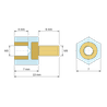Disegno quotato 7 mm, Distanziatore isolante esagonale filettato maschio/femmina in PA6 con inserto in ottone M3 - 7 mm chiave