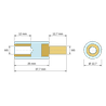 Disegno quotato 25 mm, Distanziatore isolante tondo filettato maschio/femmina in PA6.6 con inserto in ottone M6 - Ø12,7 mm