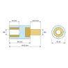 Disegno quotato 30 mm / 14,8 mm, Distanziatore isolante tondo filettato maschio/femmina in PA6.6 con inserto in ottone M8 - Ø19 mm