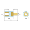 Disegno quotato 38 mm / 18 mm, Distanziatore isolante tondo filettato maschio/femmina in PA6.6 con inserto in ottone M10 - Ø25 mm