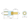 Disegno quotato 20 mm / 10 mm, Distanziatore isolante tondo filettato maschio/femmina in PA6.6 con inserto in ottone M5 - Ø9,5 mm