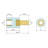 Disegno quotato 15 mm, Distanziatore isolante esagonale filettato maschio/femmina in PA6.6 con inserto in ottone M5 - 10 mm chiave
