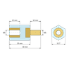 Disegno quotato 20 mm, Distanziatore isolante esagonale filettato maschio/femmina in PA6.6 con inserto in ottone M5 - 12,7 mm chiave