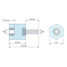 Disegno quotato 26 mm, Distanziatore isolante esagonale filettato maschio/femmina in poliestere con inserto in acciaio M6 - 21 mm chiave
