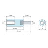 Disegno quotato 15 mm, Distanziatore isolante esagonale filettato maschio/femmina in polistirene con inserto in acciaio M3 - 6 mm chiave