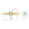 Disegno quotato 4 mm, Distanziatore isolante esagonale filettato maschio/maschio in PA6 con inserto in ottone M2,5 - 6 mm chiave