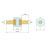 Disegno quotato 7 mm, Distanziatore isolante esagonale filettato maschio/maschio in PA6 con inserto in ottone M3 - 7 mm chiave