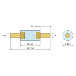 [decl 25mm] Entretoise isolante ronde filetée mâle/mâle plastique PA6.6 insert laiton M6 - Ø12,7 mm
