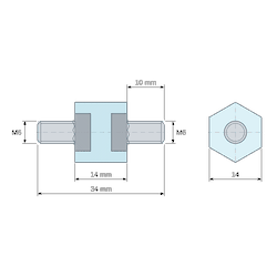 [decl 14mm] Entretoise isolante hexagonale filetée mâle/mâle plastique polyester insert acier M6 - 14 mm sur plats