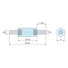 Disegno quotato 15 mm, Distanziatore isolante esagonale filettato maschio/maschio in polistirene con inserto in acciaio M3 - 6 mm chiave