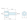Disegno quotato 5 mm / 8 mm, Distanziatore esagonale filettato maschio/femmina acciaio zincato M2,5 / UNC4-40 - 5 mm apertura chiave