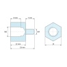 Disegno quotato 12 mm / 7 mm, Distanziatore esagonale filettato maschio/femmina acciaio zincato M8 / M4 - 13 mm apertura chiave