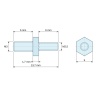 Disegno quotato 1,7 mm / 6 mm, Distanziatore esagonale filettato maschio/maschio acciaio zincato blu M3 / M2,5 - 5 mm apertura chiave