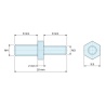 Disegno quotato 2 mm / 8 mm, Distanziatore esagonale filettato maschio/maschio acciaio zincato blu M4 / M3 - 5,5 mm apertura chiave