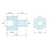 Disegno quotato 5 mm / 4 mm, Distanziatore esagonale filettato maschio/femmina plastica poliammide PA6.6 UL94-V2 M3 - 5,5 mm apertura chiave