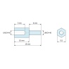 Disegno quotato 10 mm / 8 mm, Distanziatore esagonale filettato maschio/femmina plastica poliammide PA6.6 UL94-HB UNC4-40 - 5,5 mm apertura chiave