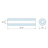 Disegno quotato 20 mm, Distanziatore tonda filettato femmina/femmina plastica poliacetale POM bianco UL94-HB M2,5 - Ø5 mm