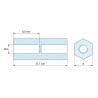 Disegno quotato 17,7 mm, Distanziatore esagonale filettato femmina/femmina plastica poliammide PA6.6 rinforzata con fibra di vetro UL94-V0 M3 - 6 mm aper