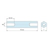 Disegno quotato 40 mm, Distanziatore esagonale filettato femmina/femmina plastica poliammide PA6 rinforzata con fibra di vetro UL94-HB M4 - 7 mm apertu