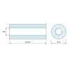 Disegno quotato 20 mm, Distanziatore tonda filettato femmina/femmina plastica poliammide PA6 rinforzata con fibra di vetro naturale UL94-V2 M4 - Ø8 mm