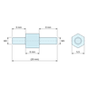 Disegno quotato 6 mm / 6 / 8 mm, Distanziatore esagonale filettato maschio/maschio acciaio zincato blu M3 - chiave da 5,5 mm, gambi da 6 e 8 mm